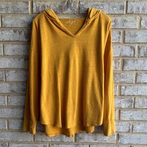 Loft Long Sleeve V-Neck Hooded 100% Cotton Mustard Sweatshirt Size L
